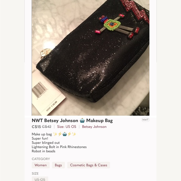 NWT Betsey Johnson Beaded Make-up Bag - Picture 4 of 5